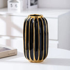 BARNEYS Gold Plated Ceramic Vase With Convex Cylindrical Design European Style Decorative Flower Pot Home Decor Porcelain Wedding Decoration - Grand Goldman