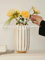 BARNEYS Gold Plated Ceramic Vase With Convex Cylindrical Design European Style Decorative Flower Pot Home Decor Porcelain Wedding Decoration - Grand Goldman