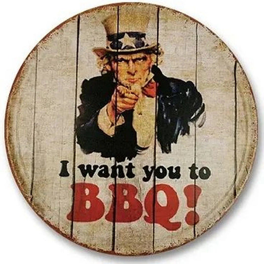 BBQ Zone Round Retro Metal Tin Sign Nostalgic Iron Painting Novelty For Restaurant Cafe Bar Garage Bar Kitchen Garden Wall Decor - Grand Goldman