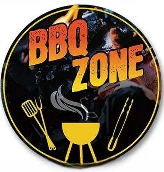 BBQ Zone Round Retro Metal Tin Sign Nostalgic Iron Painting Novelty For Restaurant Cafe Bar Garage Bar Kitchen Garden Wall Decor - Grand Goldman