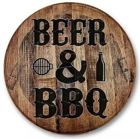 BBQ Zone Round Retro Metal Tin Sign Nostalgic Iron Painting Novelty For Restaurant Cafe Bar Garage Bar Kitchen Garden Wall Decor - Grand Goldman