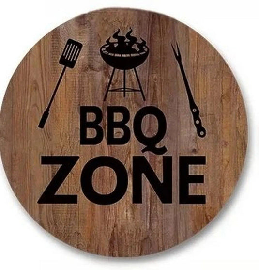 BBQ Zone Round Retro Metal Tin Sign Nostalgic Iron Painting Novelty For Restaurant Cafe Bar Garage Bar Kitchen Garden Wall Decor - Grand Goldman