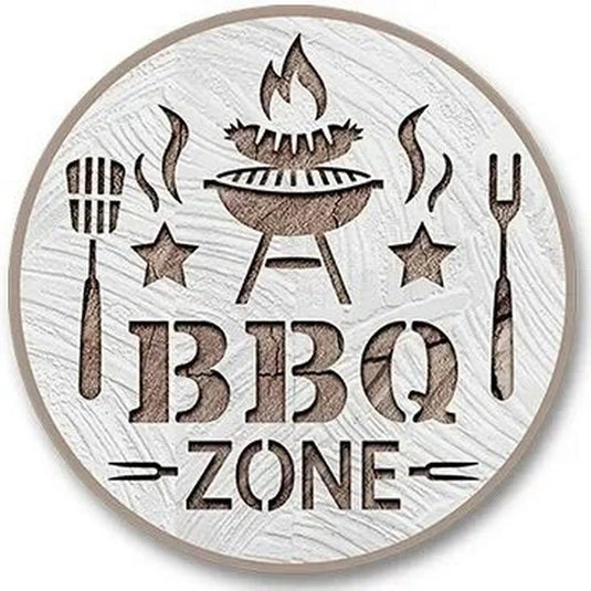 BBQ Zone Round Retro Metal Tin Sign Nostalgic Iron Painting Novelty For Restaurant Cafe Bar Garage Bar Kitchen Garden Wall Decor - Grand Goldman