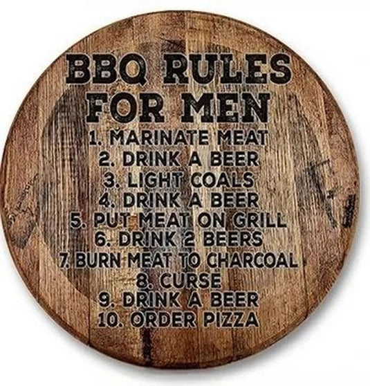 BBQ Zone Round Retro Metal Tin Sign Nostalgic Iron Painting Novelty For Restaurant Cafe Bar Garage Bar Kitchen Garden Wall Decor - Grand Goldman