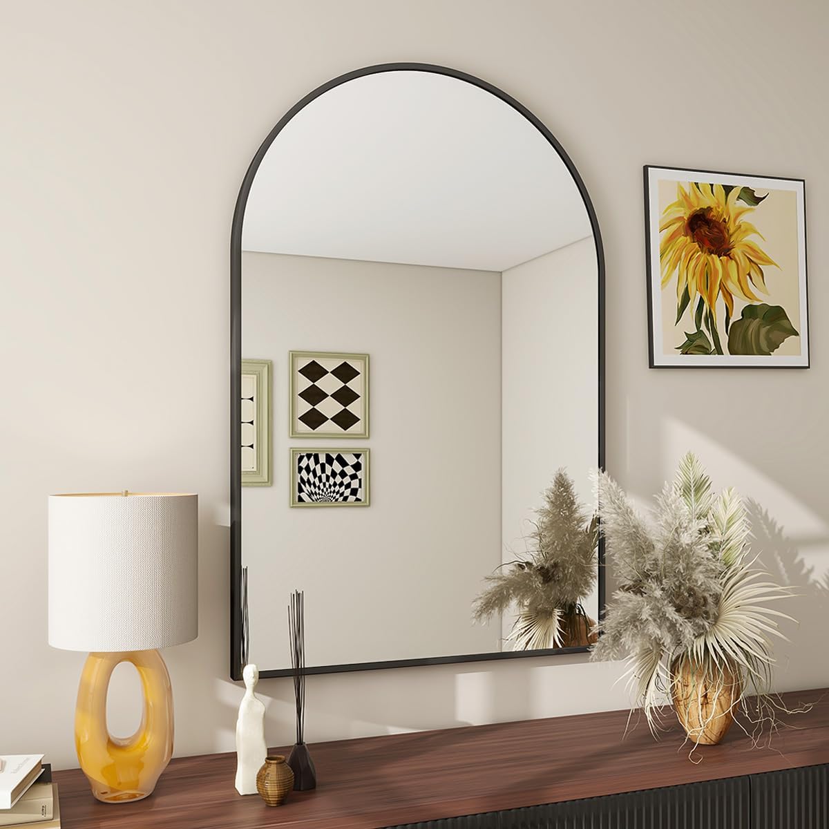 BEAUTYPEAK 24"x36" Arch Bathroom Mirror, Wall Mounted Mirror, Black Vanity Wall Mirror w/Metal Frame for Bedroom, Entryway, Living Room - Grand Goldman