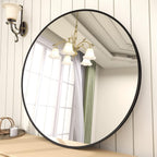 BEAUTYPEAK 30 Inch Round Mirror, Black Metal Frame Circle Mirror, Wall Mirror for Entryway, Bathroom, Vanity, Living Room, Black Circle Mirror - Grand Goldman