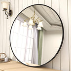 BEAUTYPEAK 30 Inch Round Mirror, Black Metal Frame Circle Mirror, Wall Mirror for Entryway, Bathroom, Vanity, Living Room, Black Circle Mirror - Grand Goldman