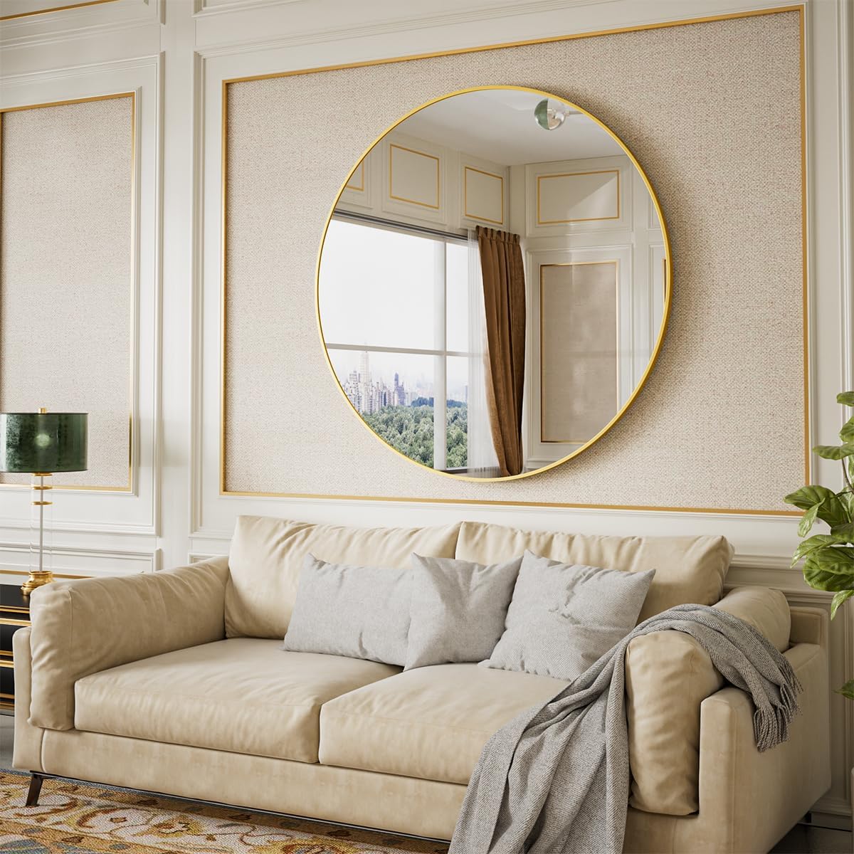 BEAUTYPEAK 30 Inch Round Mirror, Black Metal Frame Circle Mirror, Wall Mirror for Entryway, Bathroom, Vanity, Living Room, Black Circle Mirror - Grand Goldman