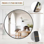 BEAUTYPEAK 30 Inch Round Mirror, Black Metal Frame Circle Mirror, Wall Mirror for Entryway, Bathroom, Vanity, Living Room, Black Circle Mirror - Grand Goldman