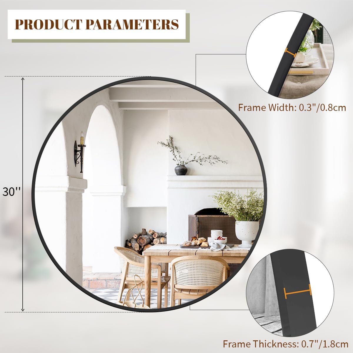 BEAUTYPEAK 30 Inch Round Mirror, Black Metal Frame Circle Mirror, Wall Mirror for Entryway, Bathroom, Vanity, Living Room, Black Circle Mirror - Grand Goldman