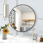 BEAUTYPEAK 30 Inch Round Mirror, Black Metal Frame Circle Mirror, Wall Mirror for Entryway, Bathroom, Vanity, Living Room, Black Circle Mirror - Grand Goldman