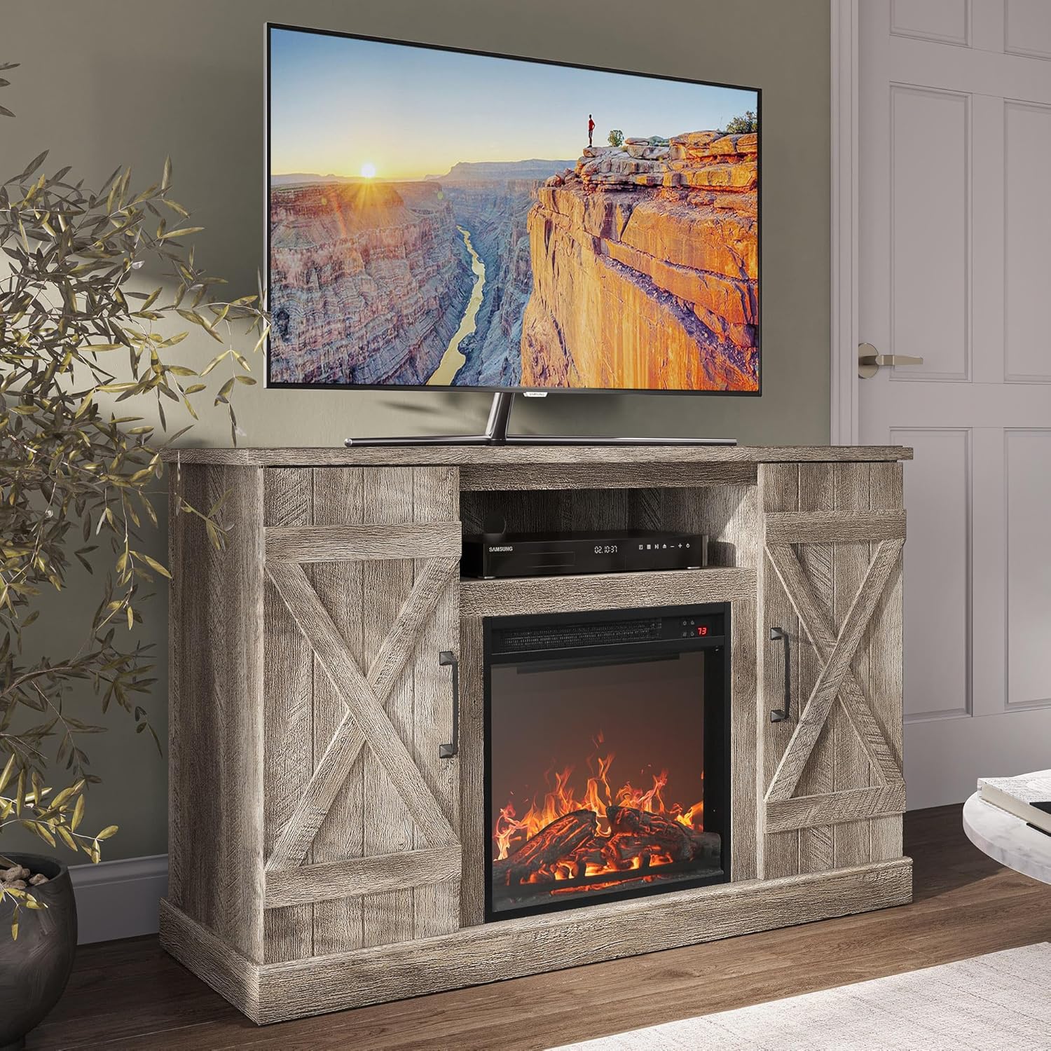 BELLEZE 47" TV Stand with 18" Electric Fireplace Heater & Media Entertainment Center Console Table for TV up to 50" with Open Storage Shelves & Cabinets - Veropeso (Espresso) - Grand Goldman