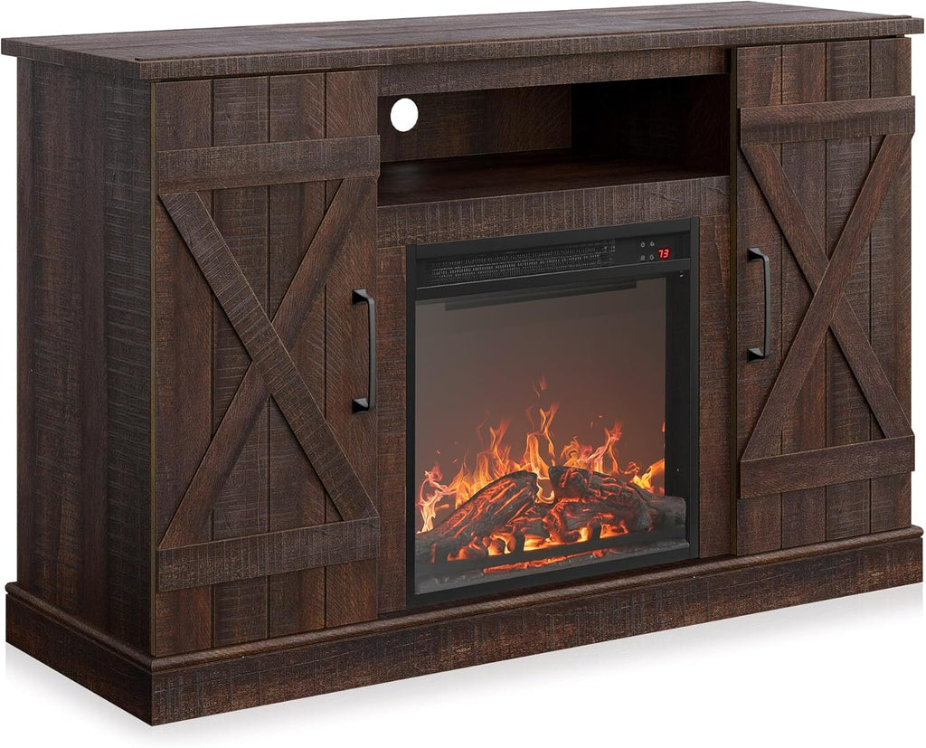 BELLEZE 47" TV Stand with 18" Electric Fireplace Heater & Media Entertainment Center Console Table for TV up to 50" with Open Storage Shelves & Cabinets - Veropeso (Espresso) - Grand Goldman