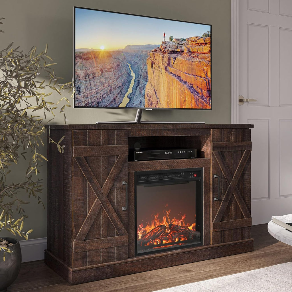 BELLEZE 47" TV Stand with 18" Electric Fireplace Heater & Media Entertainment Center Console Table for TV up to 50" with Open Storage Shelves & Cabinets - Veropeso (Espresso) - Grand Goldman