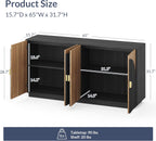 BELLEZE 65 Inch Fluted Buffet Cabinet with Storage, Symmetrical Arc Accent Sideboard Large Console Table for Dining Room, Kitchen, and Living Room (Camel) - Grand Goldman