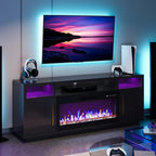 BELLEZE 70" Fireplace TV Stand for TVs Up to 75", LED Light Entertainment Center with 36" Electric Fireplace Heater, Storage Cabinet, Media Console Table for Living Room - Avenue (Black) - Grand Goldman