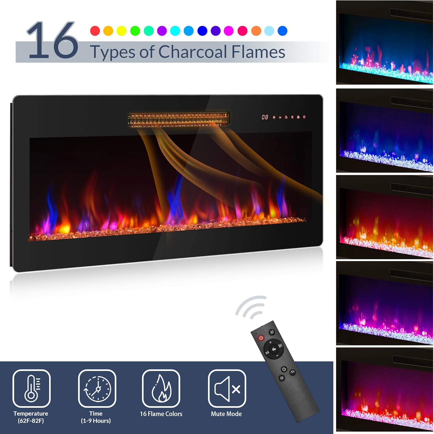 BELLEZE 70" Fireplace TV Stand for TVs Up to 75", LED Light Entertainment Center with 36" Electric Fireplace Heater, Storage Cabinet, Media Console Table for Living Room - Avenue (Black) - Grand Goldman