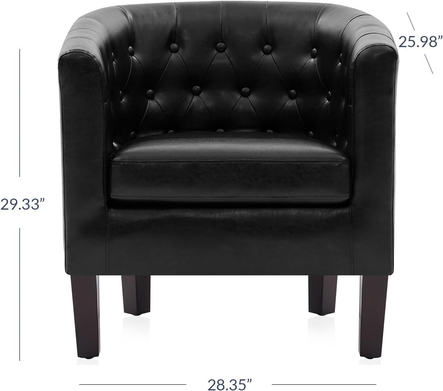 BELLEZE Black Accent Chairs for Living Room, Elegant Arm Chair Upholstered Tufted Barrel Chair Club Chair for Bedroom with Sturdy Legs and Faux Leather - Berlinda (Black) - Grand Goldman