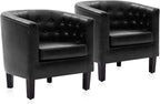 BELLEZE Black Accent Chairs for Living Room, Elegant Arm Chair Upholstered Tufted Barrel Chair Club Chair for Bedroom with Sturdy Legs and Faux Leather - Berlinda (Black) - Grand Goldman