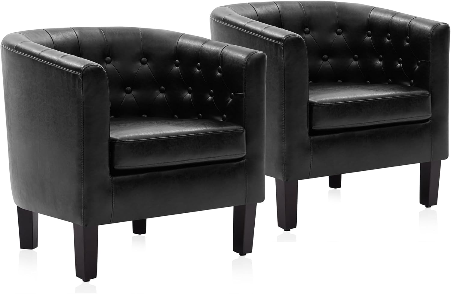BELLEZE Black Accent Chairs for Living Room, Elegant Arm Chair Upholstered Tufted Barrel Chair Club Chair for Bedroom with Sturdy Legs and Faux Leather - Berlinda (Black) - Grand Goldman