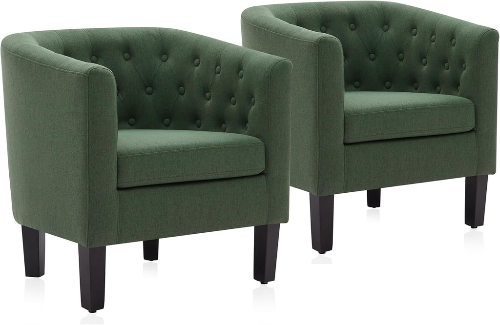 BELLEZE Black Accent Chairs for Living Room, Elegant Arm Chair Upholstered Tufted Barrel Chair Club Chair for Bedroom with Sturdy Legs and Faux Leather - Berlinda (Black) - Grand Goldman