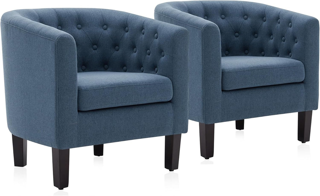 BELLEZE Black Accent Chairs for Living Room, Elegant Arm Chair Upholstered Tufted Barrel Chair Club Chair for Bedroom with Sturdy Legs and Faux Leather - Berlinda (Black) - Grand Goldman