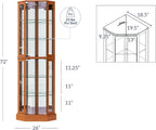 BELLEZE Lighted Corner Display Curio Cabinet,72" Tall Wooden Curved Shelving Unit with Tempered Glass Door, Bar and Liquor Storage Area with 6 Shelves - Ashfield (Walnut) - Grand Goldman