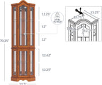 BELLEZE Lighted Corner Display Curved Top Curio Cabinet Wooden Shelving Unit with Tempered Glass Door, Bar and Liquor Storage Area with 5 Shelves - Loraine (Walnut) - Grand Goldman