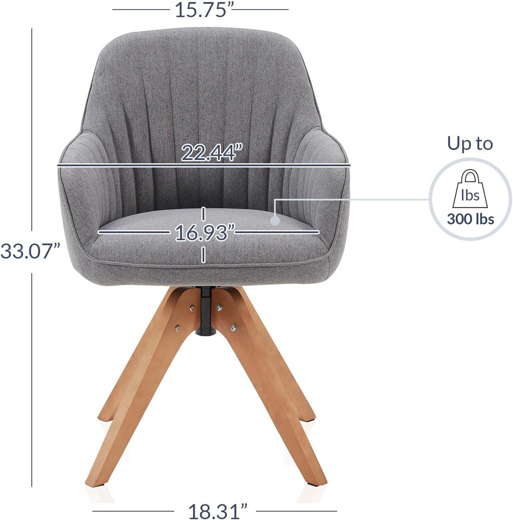 BELLEZE Mid Century Swivel Chair, Modern Makeup Vanity Chair, Upholstered Linen Accent Armchair with Dark Oak Wood Legs for Home Office Study Living Room Bedroom, Gray - Grand Goldman
