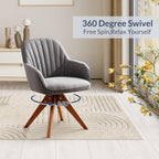 BELLEZE Mid Century Swivel Chair, Modern Makeup Vanity Chair, Upholstered Linen Accent Armchair with Dark Oak Wood Legs for Home Office Study Living Room Bedroom, Gray - Grand Goldman
