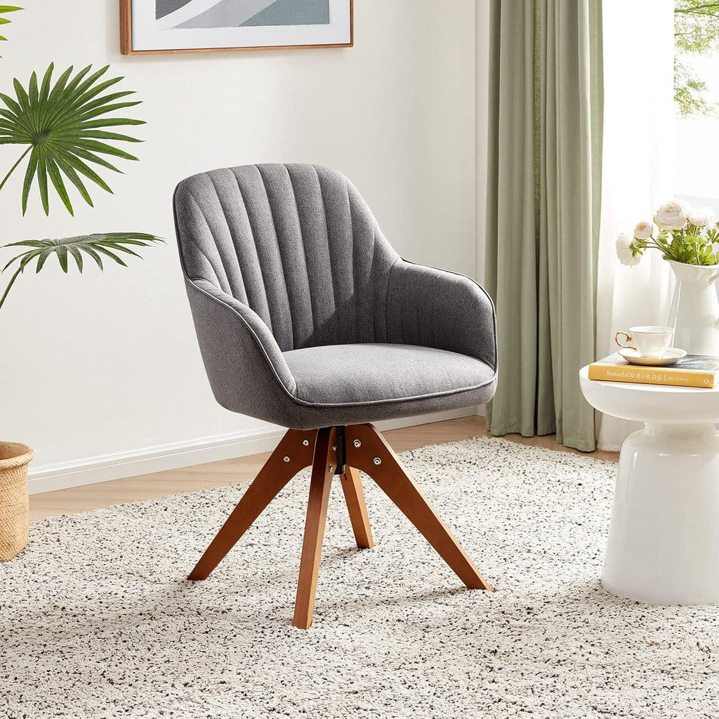 BELLEZE Mid Century Swivel Chair, Modern Makeup Vanity Chair, Upholstered Linen Accent Armchair with Dark Oak Wood Legs for Home Office Study Living Room Bedroom, Gray - Grand Goldman