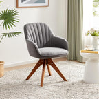 BELLEZE Mid Century Swivel Chair, Modern Makeup Vanity Chair, Upholstered Linen Accent Armchair with Dark Oak Wood Legs for Home Office Study Living Room Bedroom, Gray - Grand Goldman