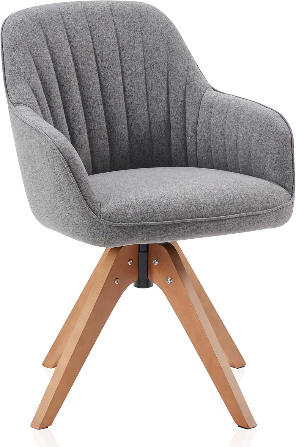 BELLEZE Mid Century Swivel Chair, Modern Makeup Vanity Chair, Upholstered Linen Accent Armchair with Dark Oak Wood Legs for Home Office Study Living Room Bedroom, Gray - Grand Goldman