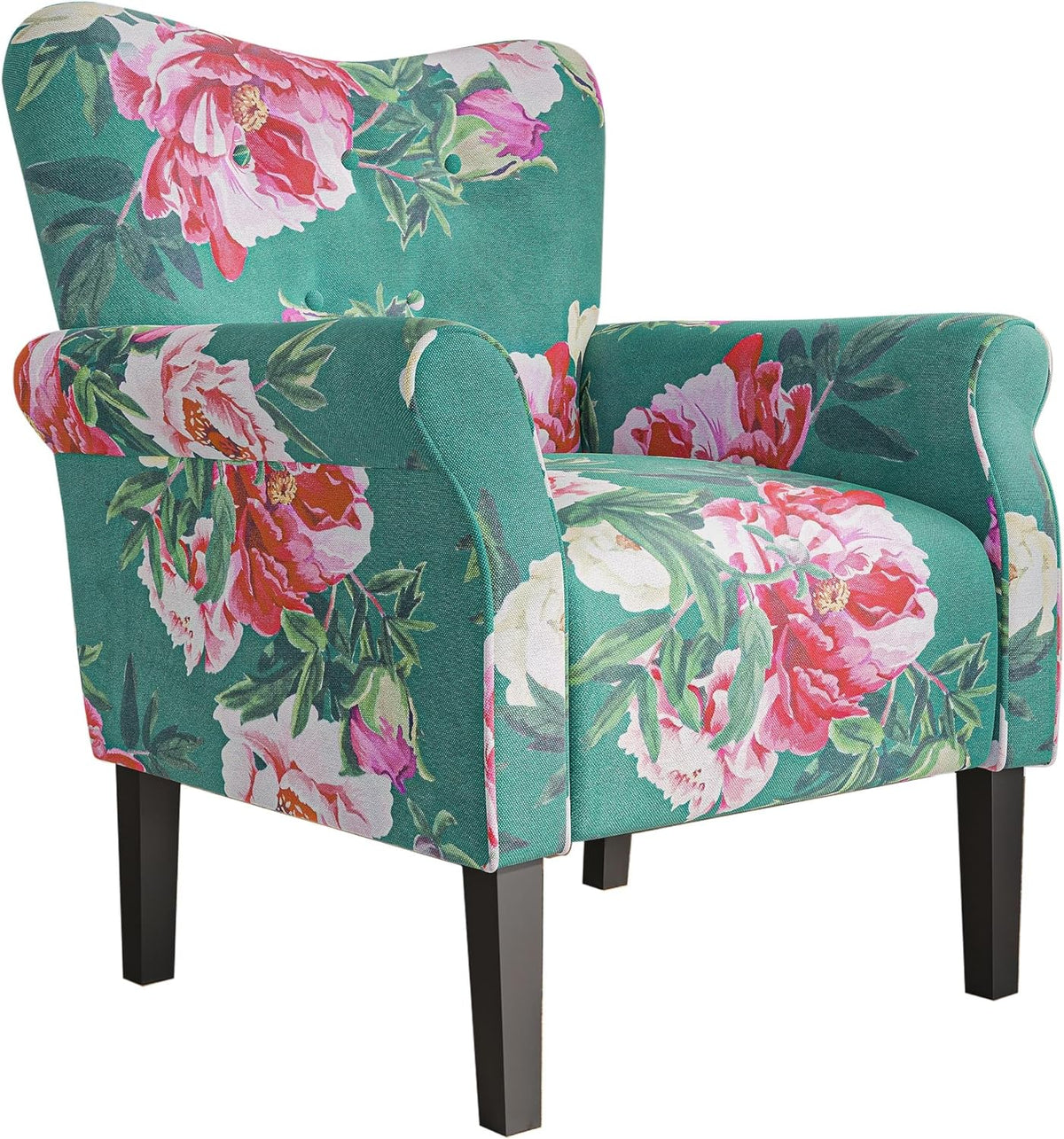 BELLEZE Modern Accent Chair for Living Room, High Back Floral Armchair w/Wooden Legs, Upholstered Wingback Side Chair Padded Armrest Single Sofa for Living Room, Bedroom - Allston (Green Blue Floral) - Grand Goldman