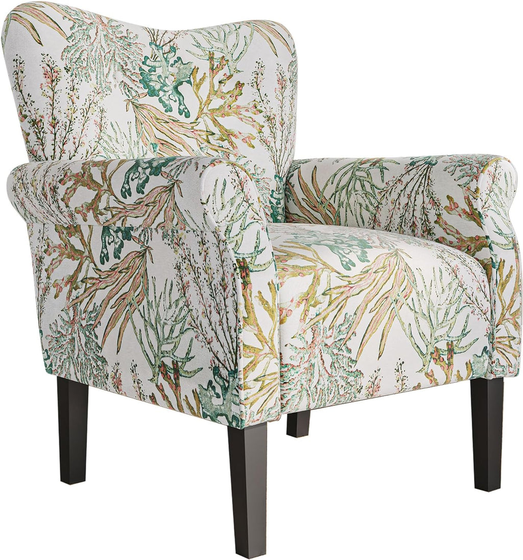 BELLEZE Modern Accent Chair for Living Room, High Back Floral Armchair w/Wooden Legs, Upholstered Wingback Side Chair Padded Armrest Single Sofa for Living Room, Bedroom - Allston (Green Blue Floral) - Grand Goldman