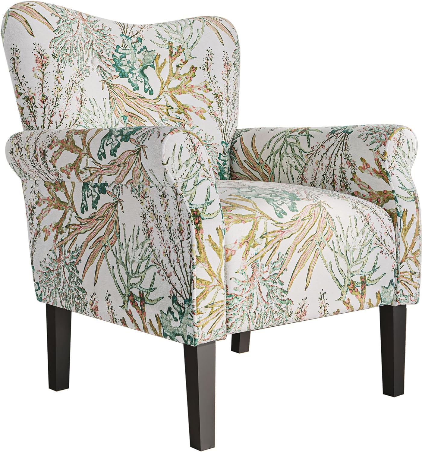 BELLEZE Modern Accent Chair for Living Room, High Back Floral Armchair w/Wooden Legs, Upholstered Wingback Side Chair Padded Armrest Single Sofa for Living Room, Bedroom - Allston (Green Blue Floral) - Grand Goldman