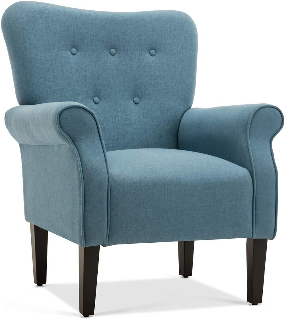 BELLEZE Modern Accent Chair for Living Room, High Back Floral Armchair w/Wooden Legs, Upholstered Wingback Side Chair Padded Armrest Single Sofa for Living Room, Bedroom - Allston (Green Blue Floral) - Grand Goldman