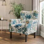 BELLEZE Modern Accent Chair for Living Room, High Back Floral Armchair w/Wooden Legs, Upholstered Wingback Side Chair Padded Armrest Single Sofa for Living Room, Bedroom - Allston (Green Blue Floral) - Grand Goldman