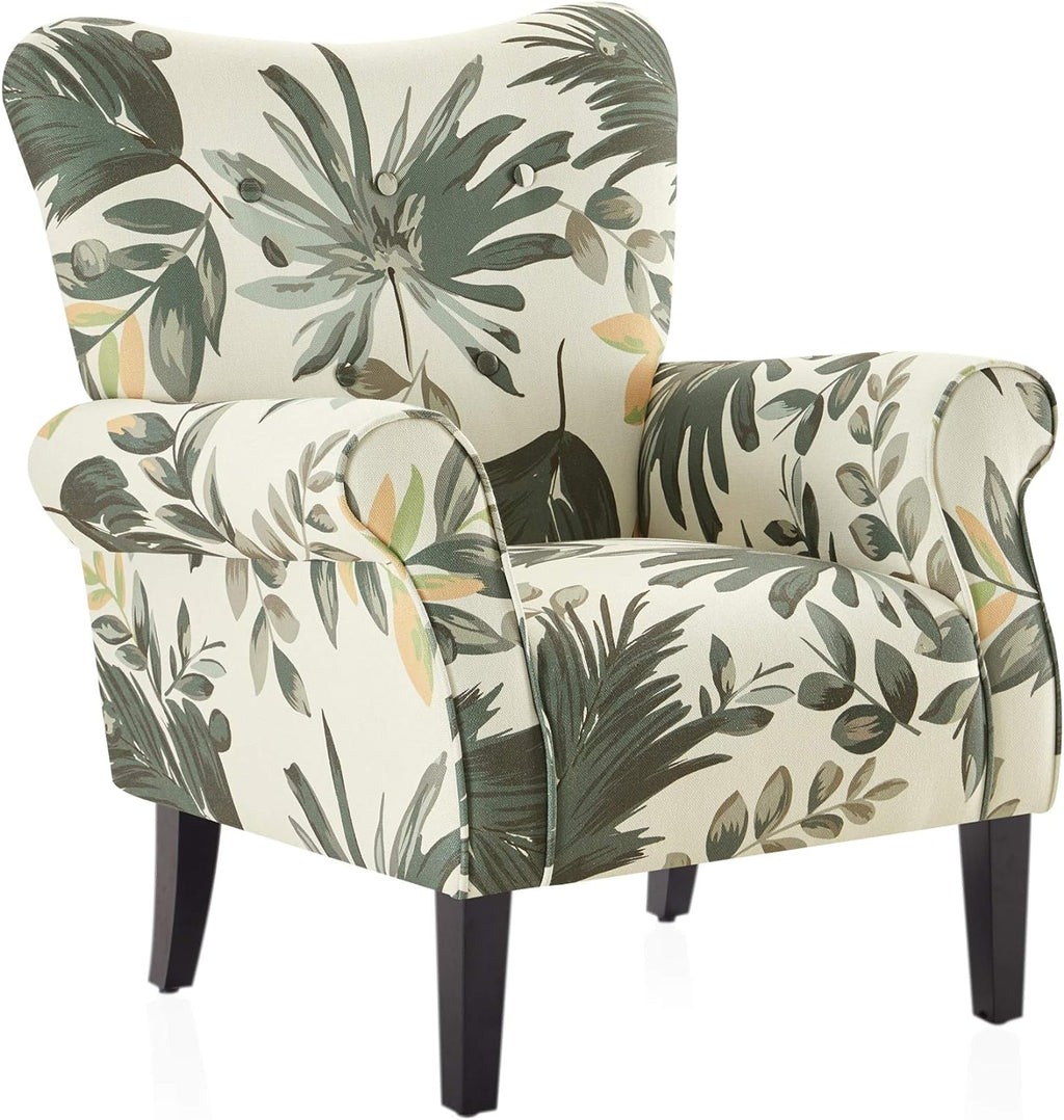 BELLEZE Modern Accent Chair for Living Room, High Back Floral Armchair w/Wooden Legs, Upholstered Wingback Side Chair Padded Armrest Single Sofa for Living Room, Bedroom - Allston (Green Blue Floral) - Grand Goldman