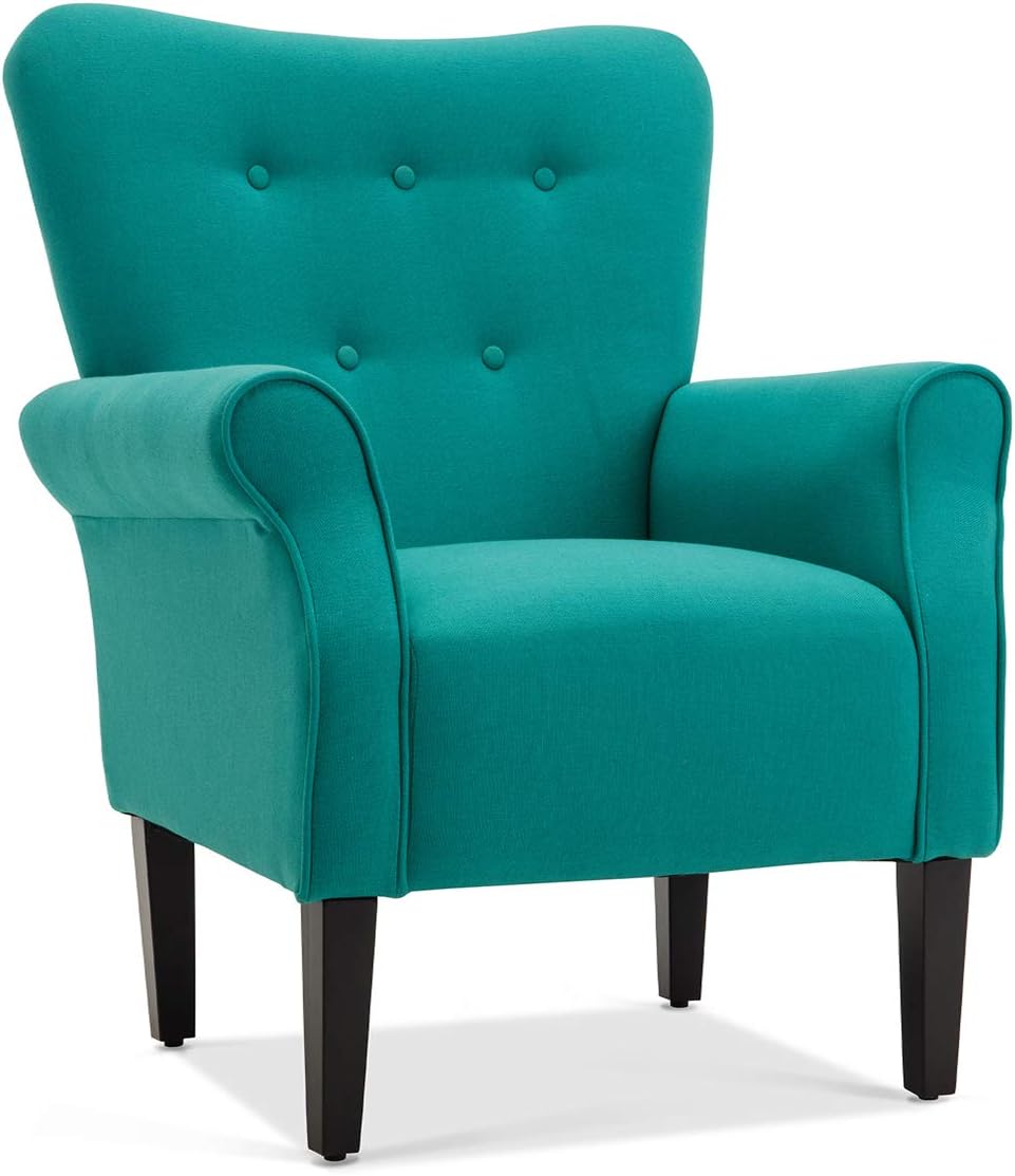 BELLEZE Modern Accent Chair for Living Room, High Back Floral Armchair w/Wooden Legs, Upholstered Wingback Side Chair Padded Armrest Single Sofa for Living Room, Bedroom - Allston (Green Blue Floral) - Grand Goldman