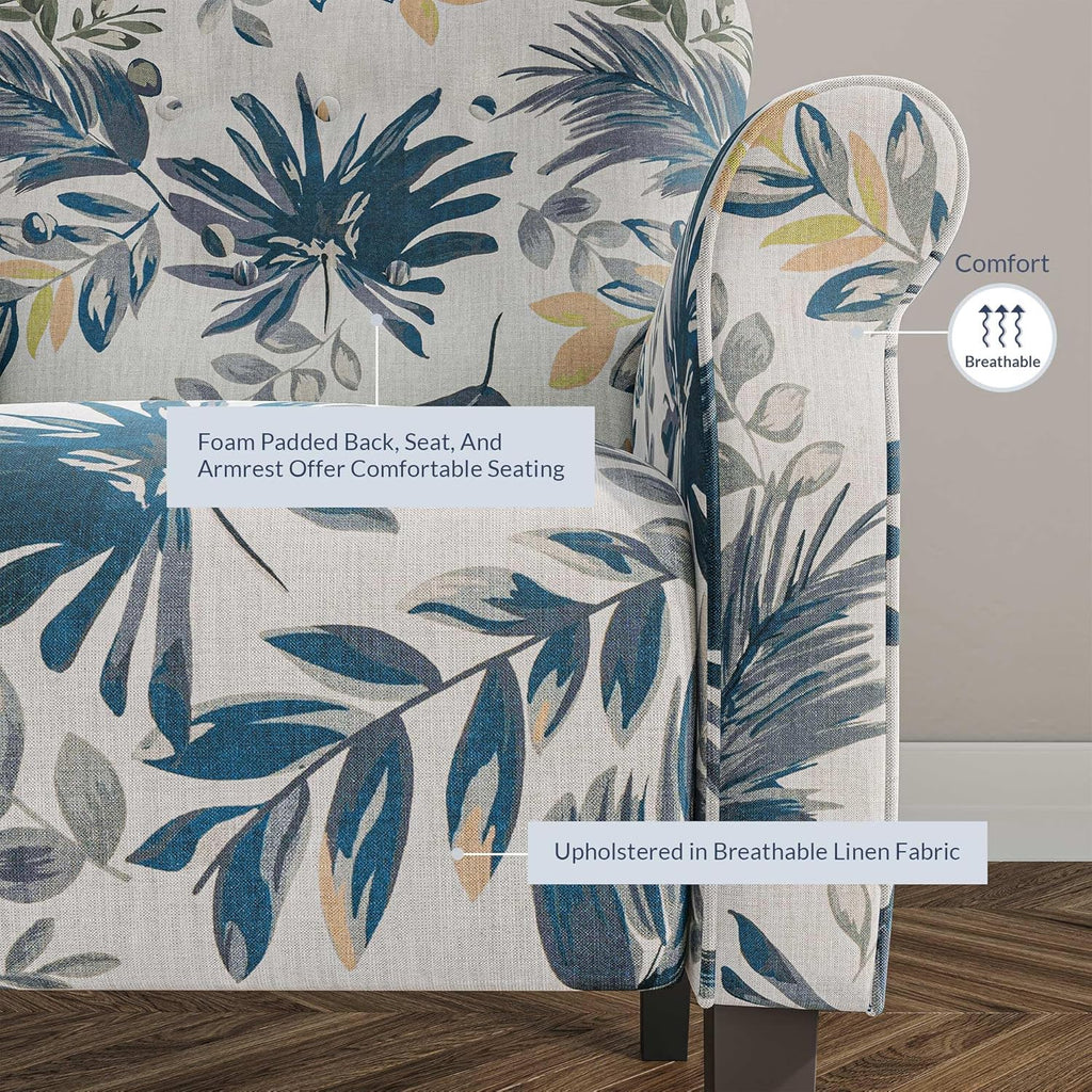 BELLEZE Modern Accent Chair for Living Room, High Back Floral Armchair w/Wooden Legs, Upholstered Wingback Side Chair Padded Armrest Single Sofa for Living Room, Bedroom - Allston (Green Blue Floral) - Grand Goldman