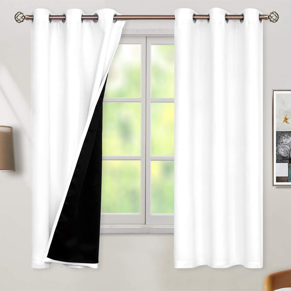 BGment Thermal Insulated 100% Blackout Curtains for Bedroom with Black Liner, Double Layer Full Room Darkening Noise Reducing Grommet Curtain (42 x 63 Inch, Pure White, 2 Panels) - Grand Goldman