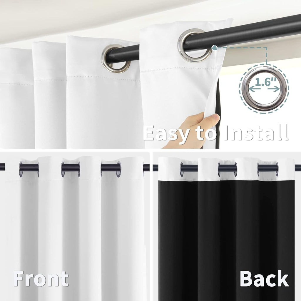 BGment Thermal Insulated 100% Blackout Curtains for Bedroom with Black Liner, Double Layer Full Room Darkening Noise Reducing Grommet Curtain (42 x 63 Inch, Pure White, 2 Panels) - Grand Goldman