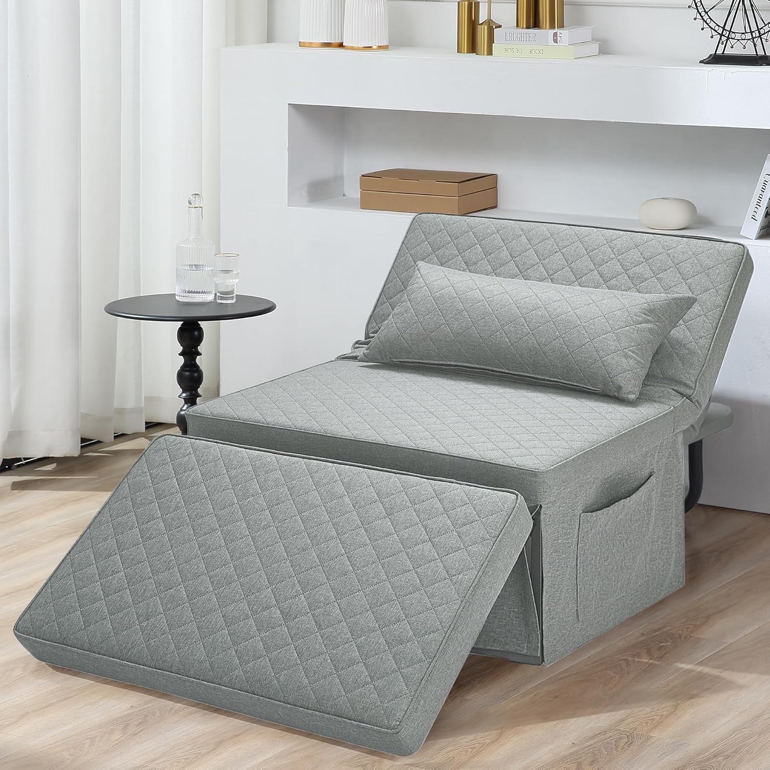 BIGSYY Sofa Bed, 4 in 1 Multi-Function Folding Ottoman Breathable Linen Couch Bed with Adjustable Backrest Modern Convertible Chair for Living Room Apartment Office, Dark Grey - Grand Goldman