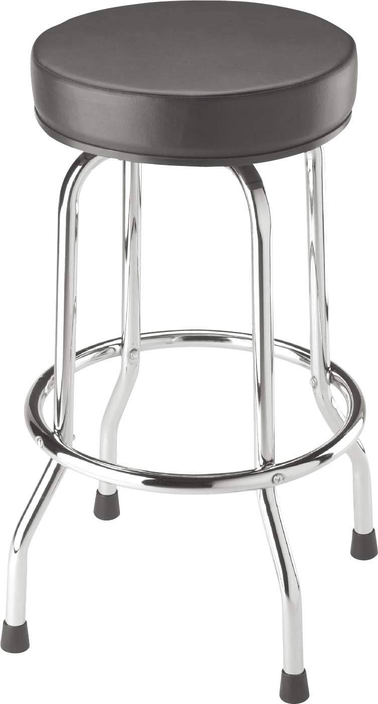 BIG RED Torin Swivel Bar Stool: Padded Garage/Shop Seat with Chrome Plated Legs, Black, 28.74" Tall, 18.5" Diameter - Grand Goldman