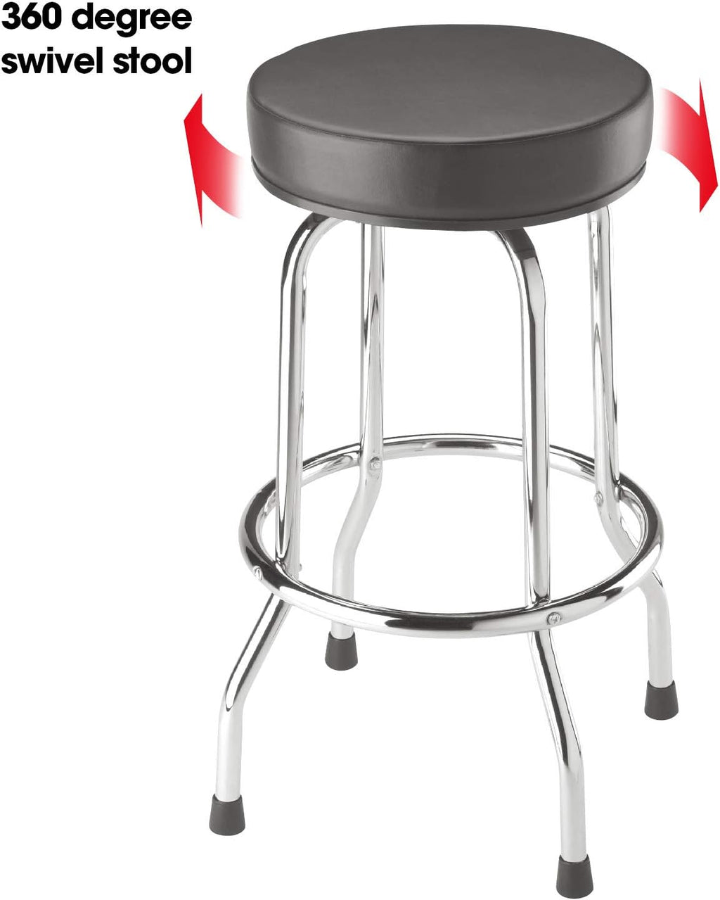 BIG RED Torin Swivel Bar Stool: Padded Garage/Shop Seat with Chrome Plated Legs, Black, 28.74" Tall, 18.5" Diameter - Grand Goldman