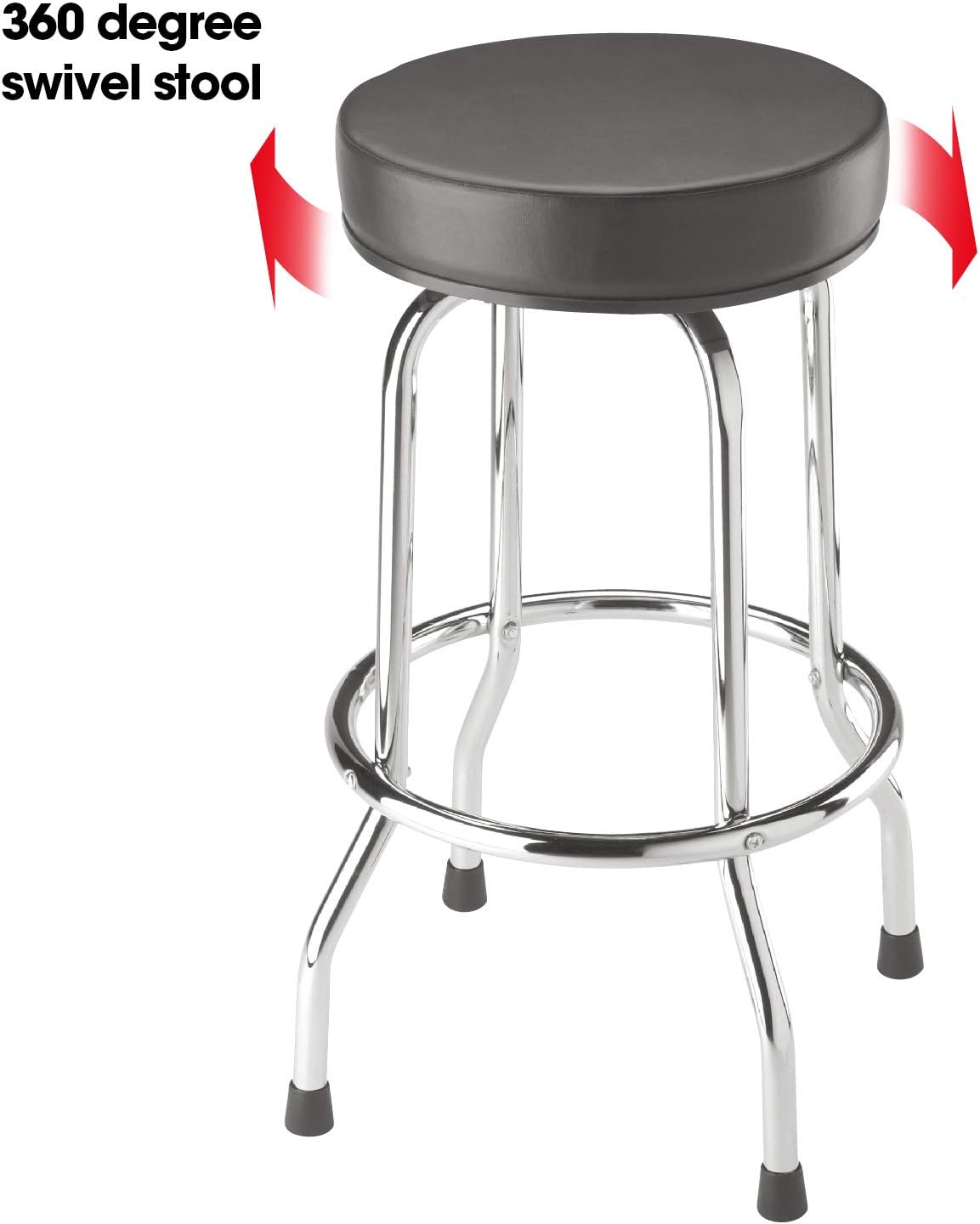 BIG RED Torin Swivel Bar Stool: Padded Garage/Shop Seat with Chrome Plated Legs, Black, 28.74" Tall, 18.5" Diameter - Grand Goldman