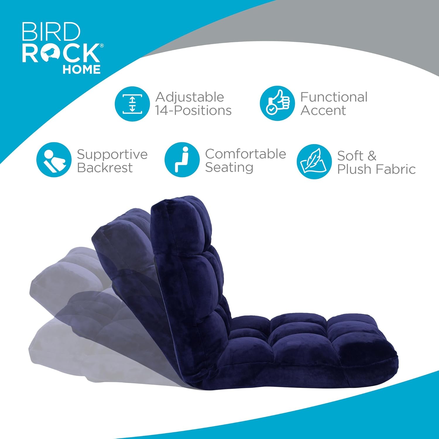 BIRDROCK HOME Adjustable Memory Foam Floor Chair - Ideal for Gaming, Reading, Meditation - Comfortable and Versatile - Suitable for Kids and Teenagers - Comfy Foldable Floor Seat - Blue - Grand Goldman