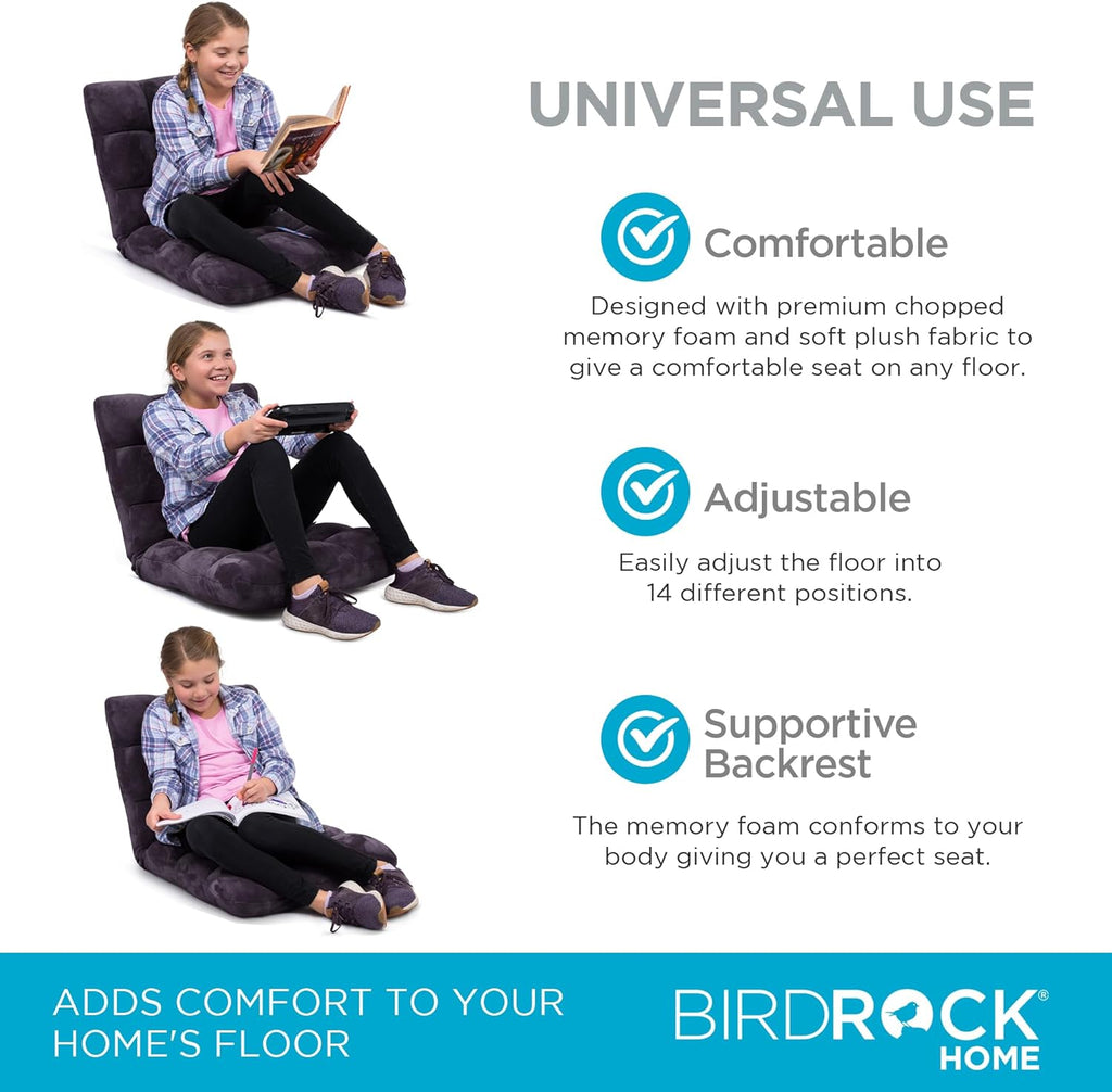 BIRDROCK HOME Adjustable Memory Foam Floor Chair - Ideal for Gaming, Reading, Meditation - Comfortable and Versatile - Suitable for Kids and Teenagers - Comfy Foldable Floor Seat - Blue - Grand Goldman