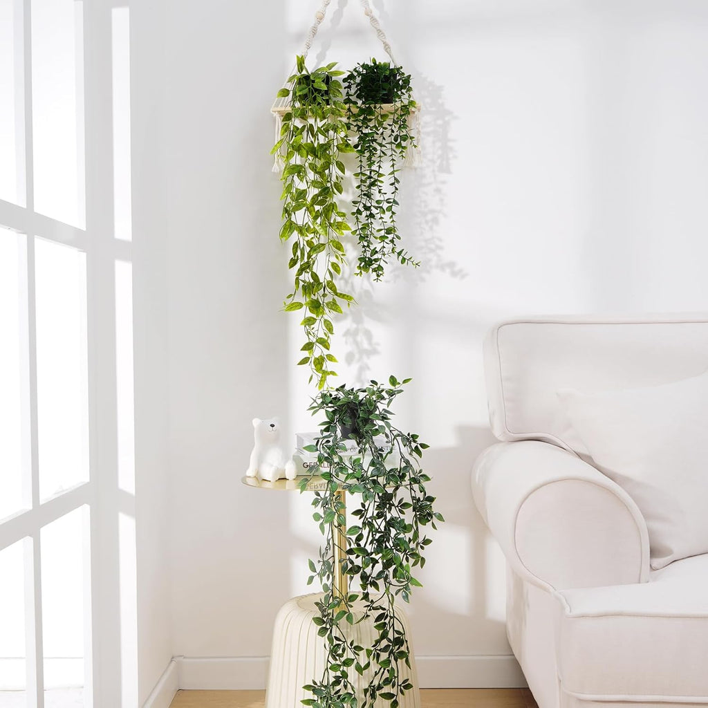 BLEUM CADE Fake Hanging Plants, 2pcs Artificial Hanging Plant, Faux Pothos Vines Hanging Plant Greenery for Wall Home Living Room Indoor Outdoor Decor (No Baskets) - Grand Goldman